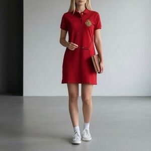 Teenie Winnie Red Polo Shirt Dress Teddy Crest Logo Preppy Academia S Y2K Style